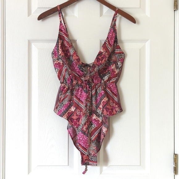 Victoria's Secret Tops - Victoria's Secret Very Sexy Floral Printed Satin & Mesh Plunging V-neck Teddy S